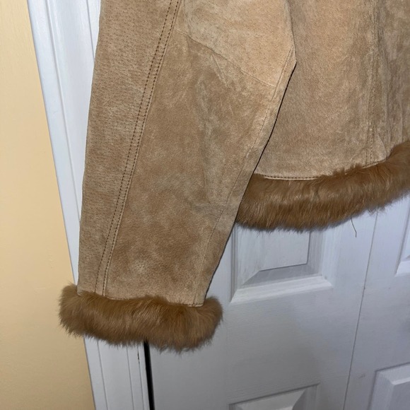 Wilsons Leather Pelle Studio Women’s Tan Leather Fur Trim Moto Bomber Jacket Lg - Picture 5 of 7